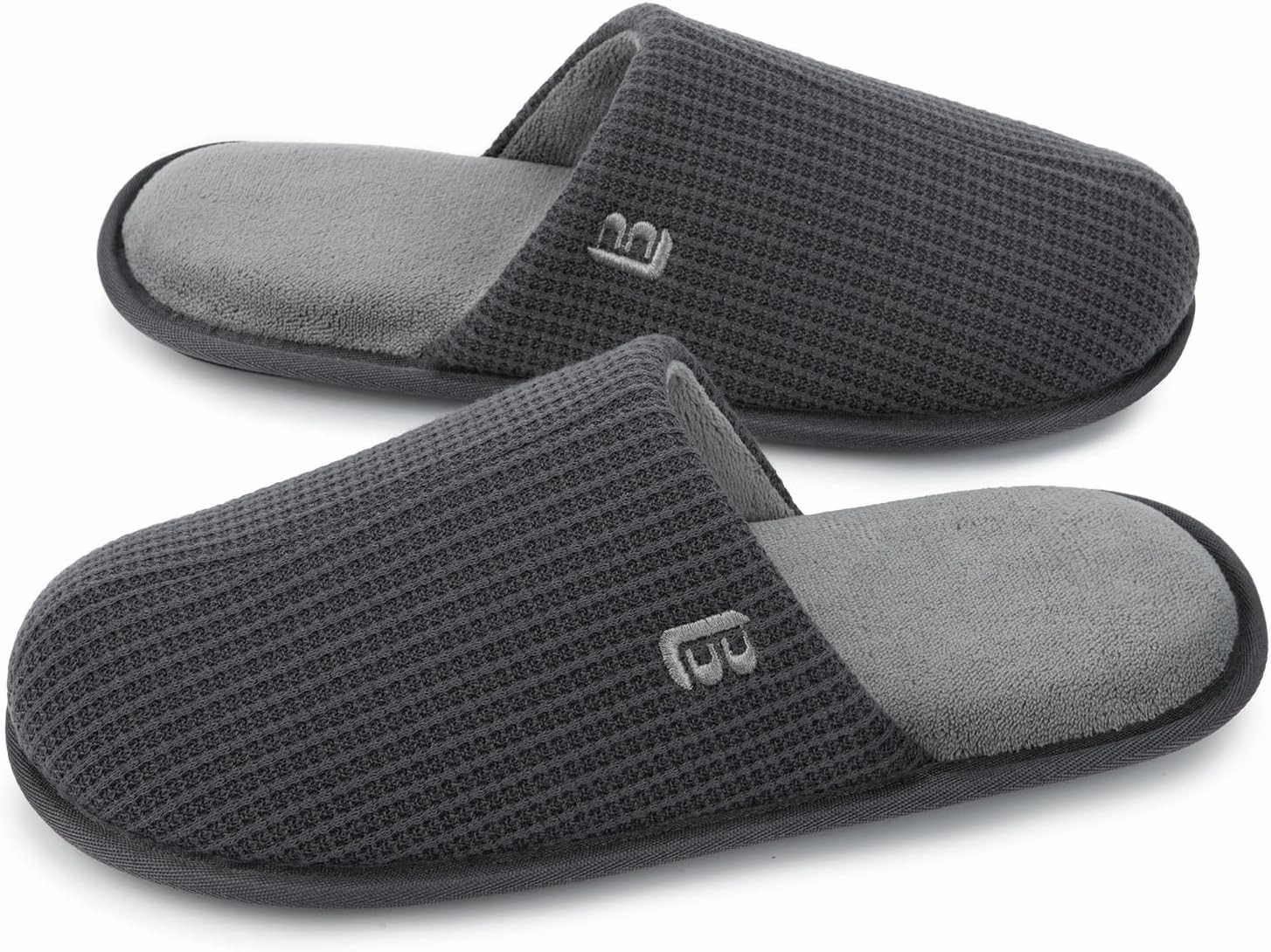 LongBay Mens House Slippers Comfy Knit Scuff Lightweight Memory Foam Slip On Bedroom Shoes for Indoor Outdoor Travel