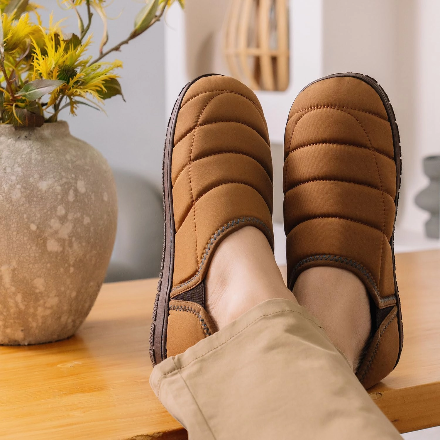 LongBay Mens Outdoor Slippers Two Tone Memory Foam Slip On Indoor House Shoes Loafers