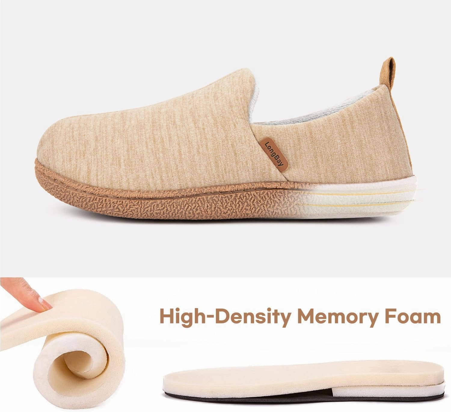 LongBay Women's Memory Foam House Shoes Cozy Brushed Jersey Slippers for Indoor Outdoor