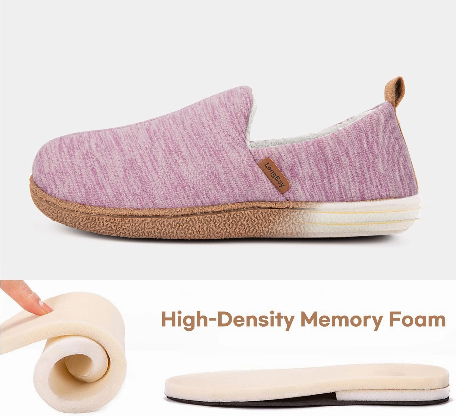 LongBay Women's Memory Foam House Shoes Cozy Brushed Jersey Slippers for Indoor Outdoor