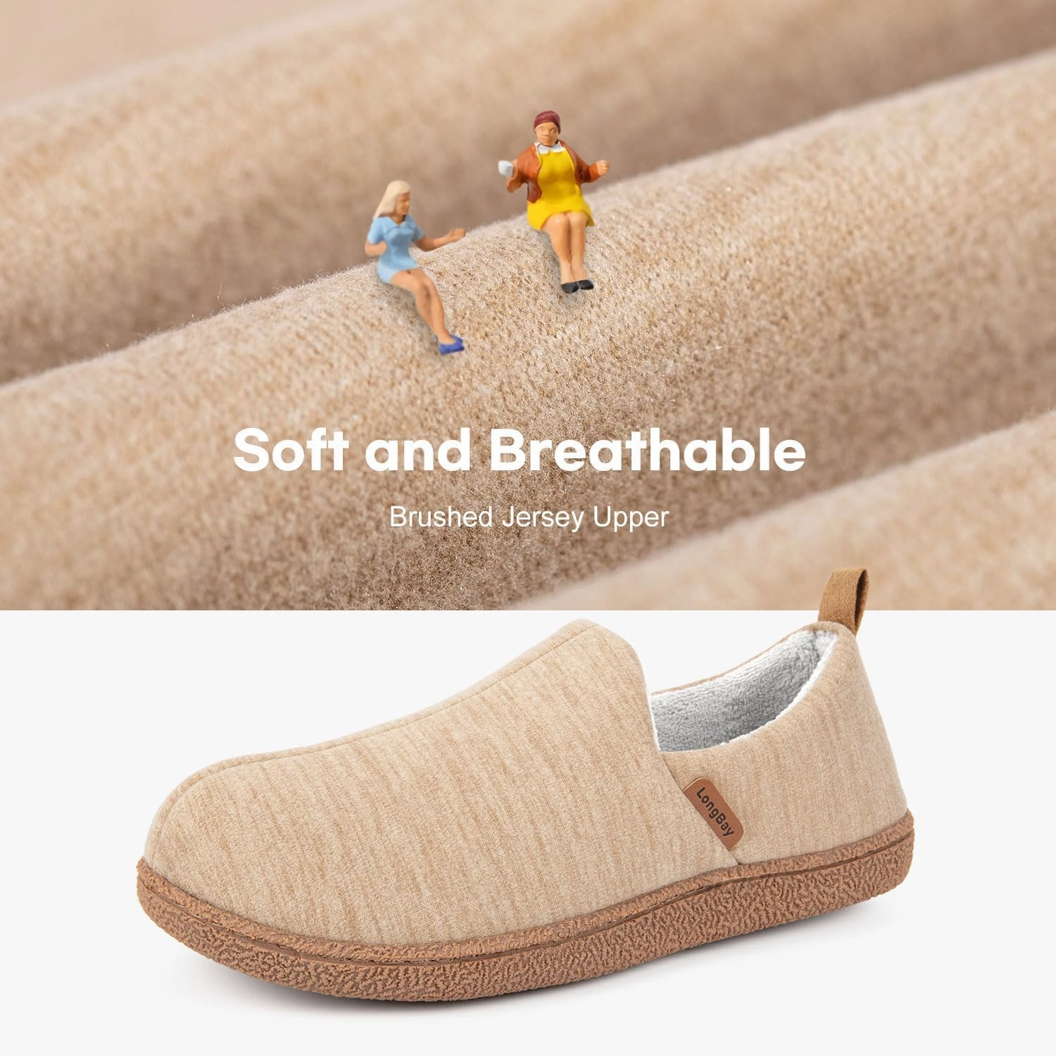 LongBay Women's Memory Foam House Shoes Cozy Brushed Jersey Slippers for Indoor Outdoor