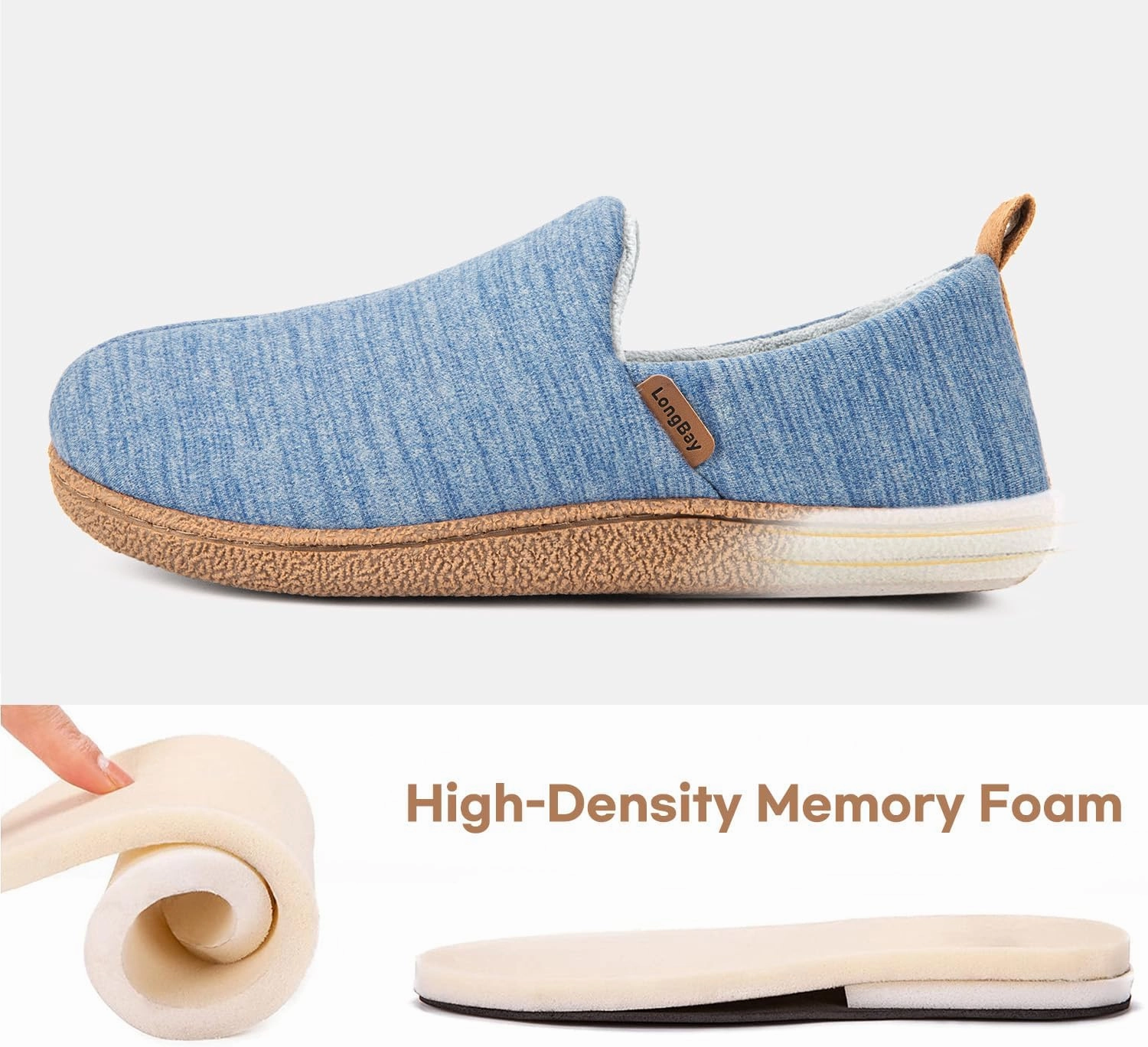 LongBay Women's Memory Foam House Shoes Cozy Brushed Jersey Slippers for Indoor Outdoor