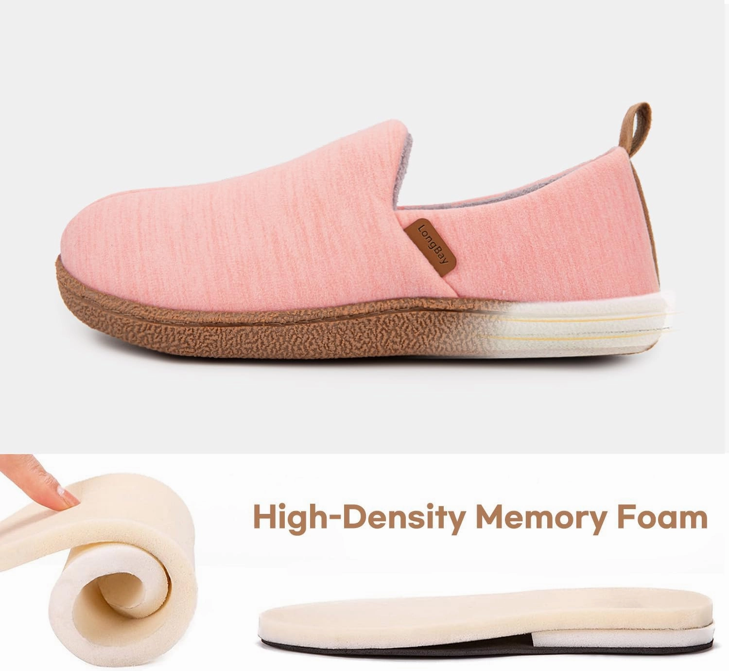 LongBay Women's Memory Foam House Shoes Cozy Brushed Jersey Slippers for Indoor Outdoor