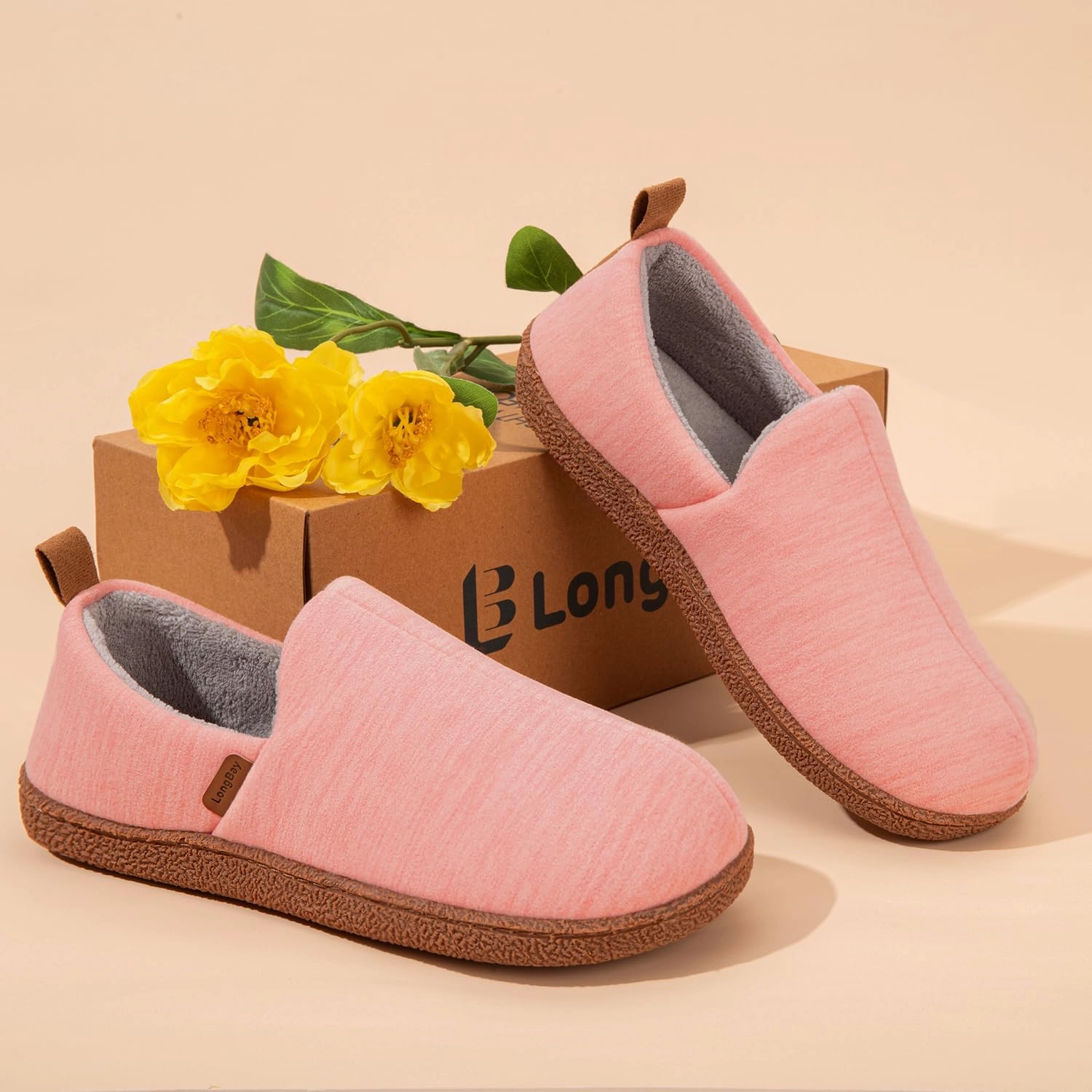 LongBay Women's Memory Foam House Shoes Cozy Brushed Jersey Slippers for Indoor Outdoor