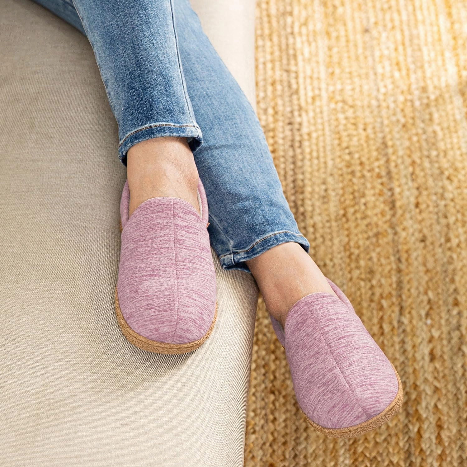 LongBay Women's Memory Foam House Shoes Cozy Brushed Jersey Slippers for Indoor Outdoor