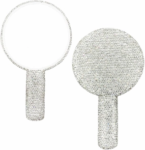 LOPURO Sparkling Rhinestone Round Shaped Handheld Mirror, Rhinestone Handheld Round Mirror Bling Glitter Cute Cosmetic Hand Mirror with Handle Portable Makeup Mirror for Women Travel