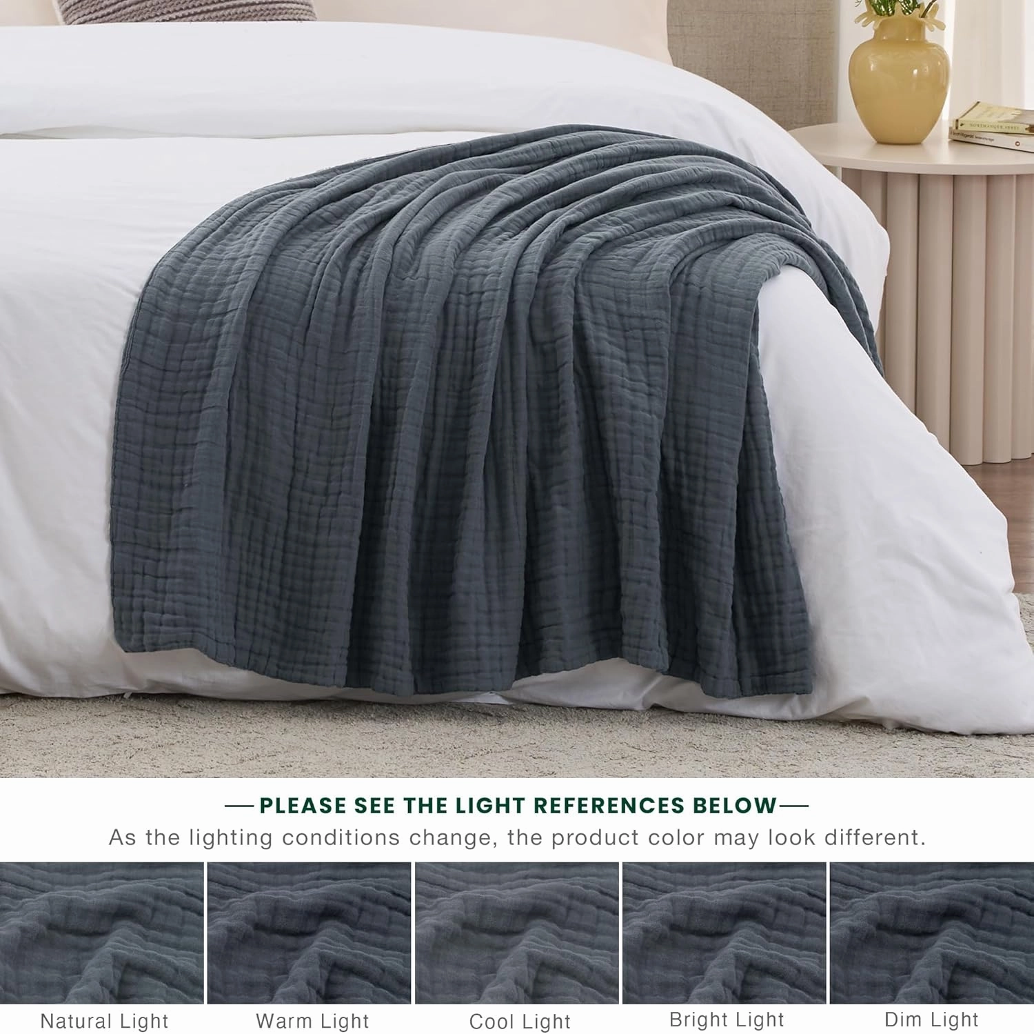 Love's cabin 6 Layer 100% Cotton Muslin Blanket, 50"x60" Throw Muslin Blanket for Couch Bed, Dark Grey Muslin Throw Blanket, Lightweight and Breathable Cotton Gauze for Adult