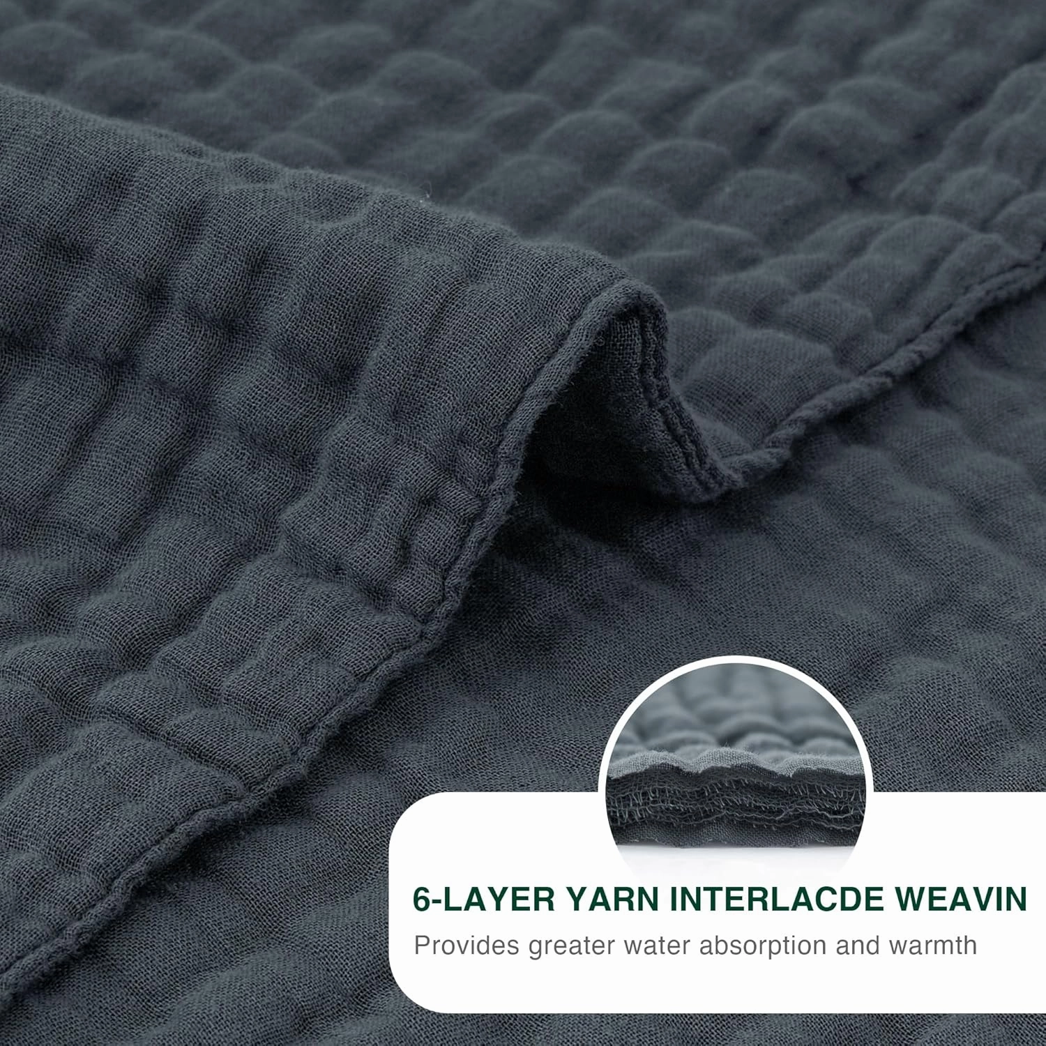 Love's cabin 6 Layer 100% Cotton Muslin Blanket, 50"x60" Throw Muslin Blanket for Couch Bed, Dark Grey Muslin Throw Blanket, Lightweight and Breathable Cotton Gauze for Adult