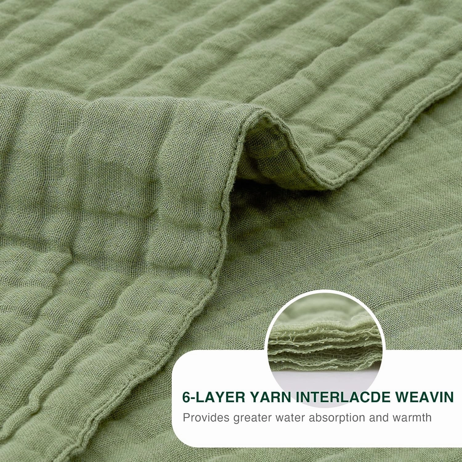 Love's cabin 6 Layer 100% Cotton Muslin Blanket, 50"x60" Throw Muslin Blanket for Couch Bed, Sage Green Muslin Throw Blanket, Lightweight and Breathable Cotton Gauze for Adult