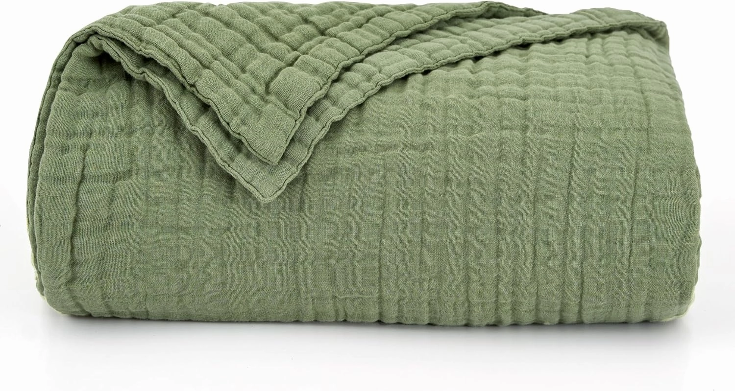 Love's cabin 6 Layer 100% Cotton Muslin Blanket, 50"x60" Throw Muslin Blanket for Couch Bed, Sage Green Muslin Throw Blanket, Lightweight and Breathable Cotton Gauze for Adult