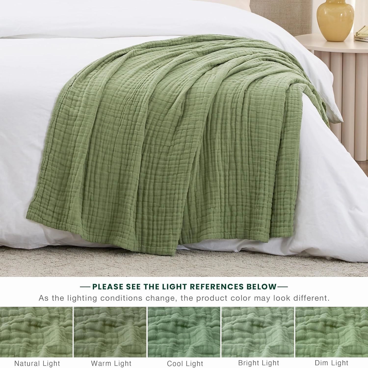 Love's cabin 6 Layer 100% Cotton Muslin Blanket, 50"x60" Throw Muslin Blanket for Couch Bed, Sage Green Muslin Throw Blanket, Lightweight and Breathable Cotton Gauze for Adult