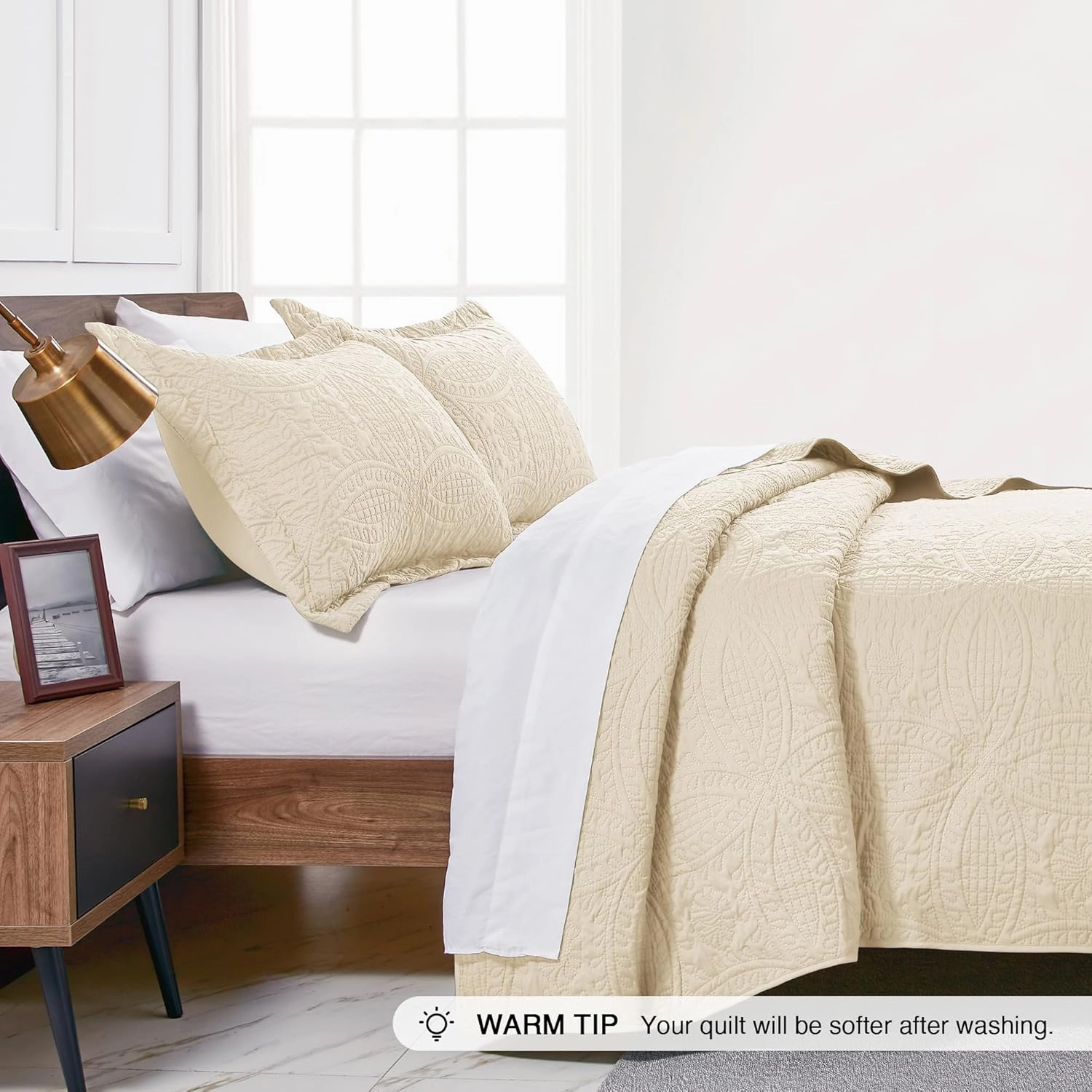 Love's cabin King Size Quilt Bedding Set Beige Bedspreads - Bed Summer Quilt Lightweight Microfiber Bedspread- Coin Pattern Bedding Coverlet for All Season - 3 Piece (1 Quilt, 2 Pillow Shams)
