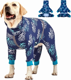 LovinPet Boxer Dogs Onesie Pajamas - UV Protection&Wound Care, Anxiety Relief, Lightweight Stretchy Fabric, Reflective Stripe, Coral Tree Print, Post Surgery Clothes, Pet PJ's/Medium
