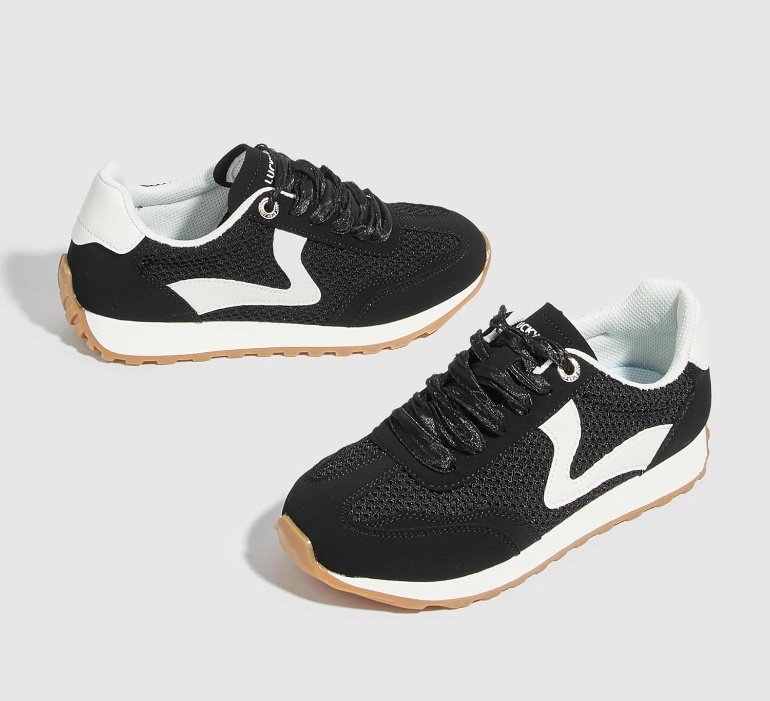 LUCKY STEP Women's Fashion Casual Running Trainer Ballet Gum Rubber Sole Organza Lace Up Walking Shoes Platform Retro Sneakers