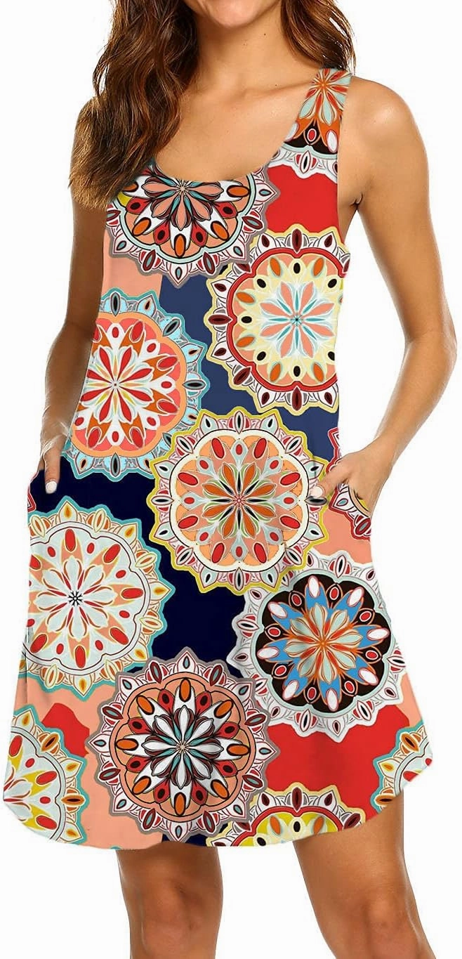 LuckyMore Womens Casual Scoop Neck Sleeveless Racerback Tunic Dress with Pockets