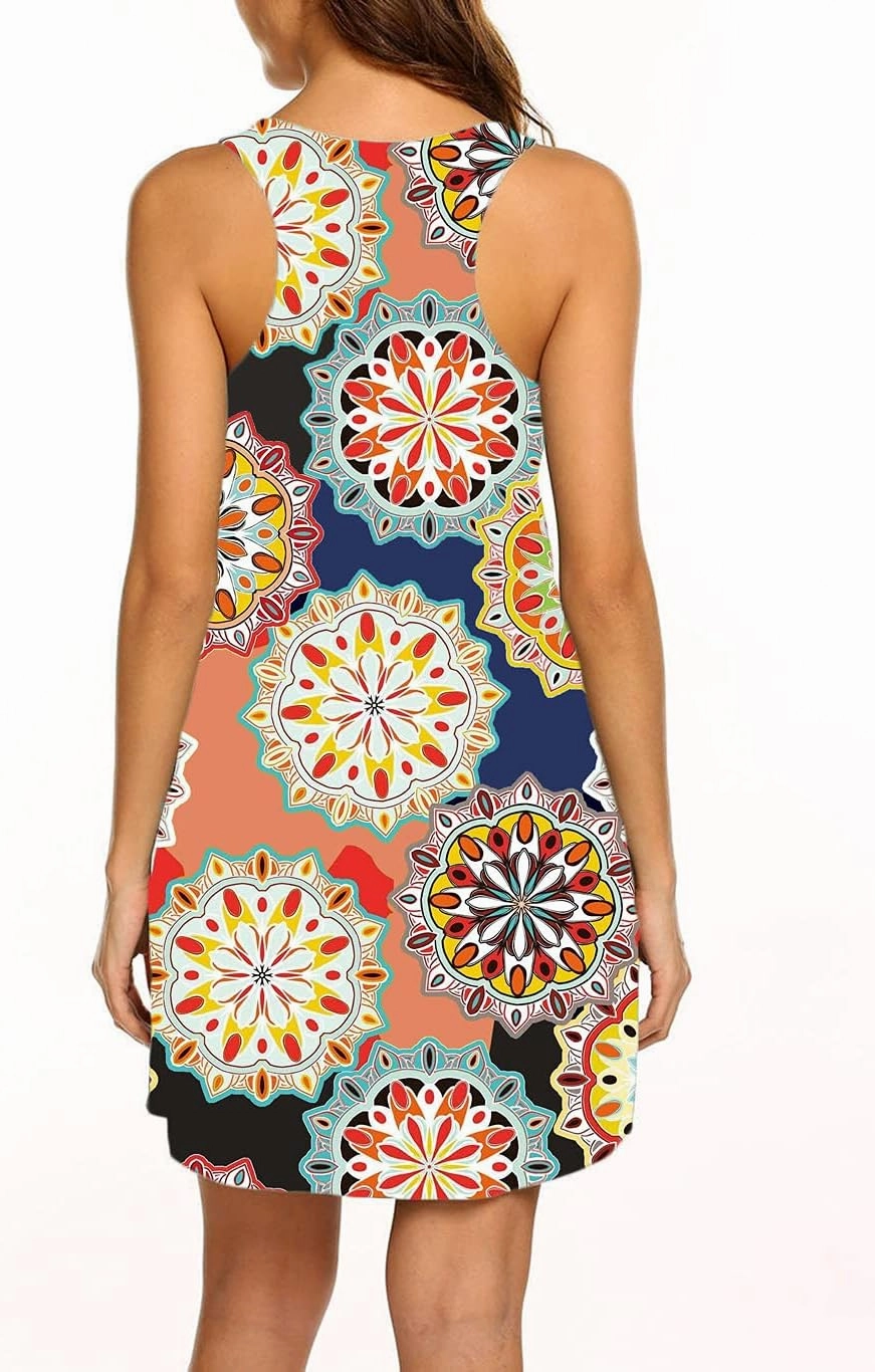 LuckyMore Womens Casual Scoop Neck Sleeveless Racerback Tunic Dress with Pockets