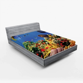Lunarable Ocean Fitted Sheet, Submerged Colorful Old Coral Colony Fishes at Tranquil Shallow Red Sea Image Print, Bed Cover with All-Round Elastic Deep Pocket for Comfort, California King, Multicolor