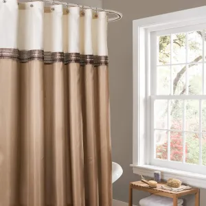 Lush Decor - Shower Curtain, Color Block Design, Neutral Bathroom Essentials (Terra Beige & Ivory, 72” x 72”)