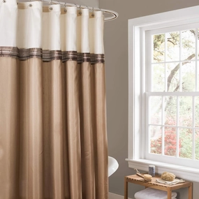 Lush Decor - Shower Curtain, Color Block Design, Neutral Bathroom Essentials (Terra Beige & Ivory, 72” x 72”)
