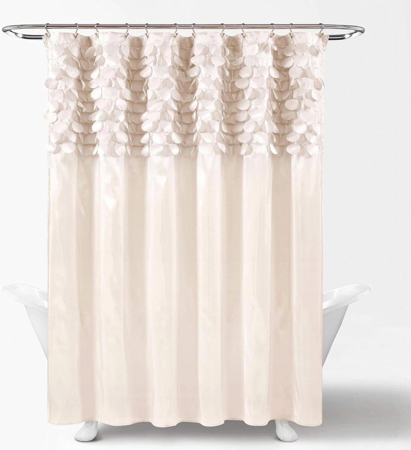Lush Decor Lillian Shower Curtain | Textured Shimmer Circle Design Bathroom, 72” x 72”, Beige