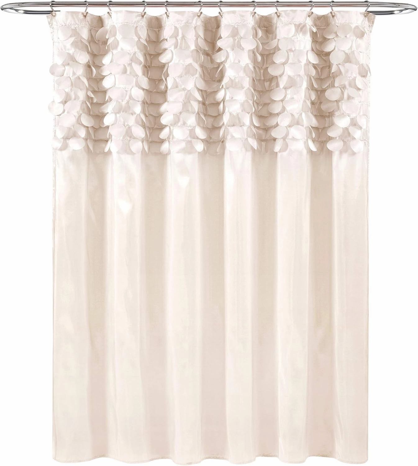 Lush Decor Lillian Shower Curtain | Textured Shimmer Circle Design Bathroom, 72” x 72”, Beige