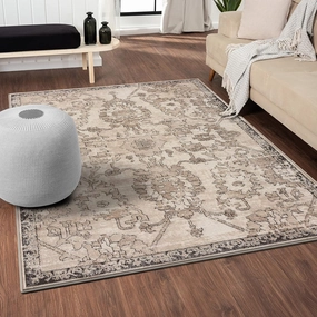 LUXE WEAVERS Oriental Floral Distressed Beige 8x10 Area Rug