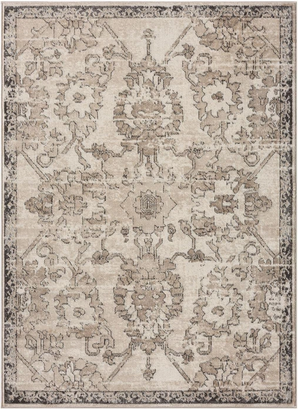 LUXE WEAVERS Oriental Floral Distressed Beige 8x10 Area Rug