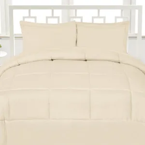 Luxurious Down Alternative Soft Solid Color Comforter Box Stitch Brushed Microfiber Bedding-Full, Beige