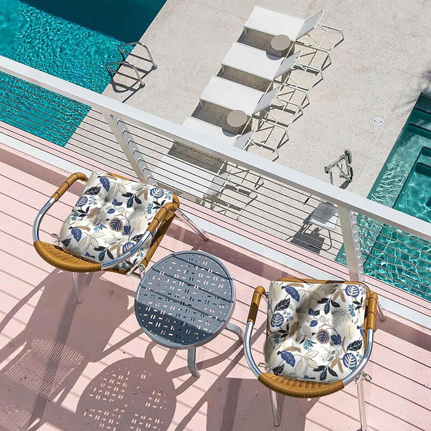 LVTXIII Outdoor Seat Cushions Seasonal Tufted Chair Cushions, Patio Chair Pads for Dining Chairs, Office Armchairs and Garden Furniture Decoration, Round Back, 19x19x4, Breeze Leaves Beige