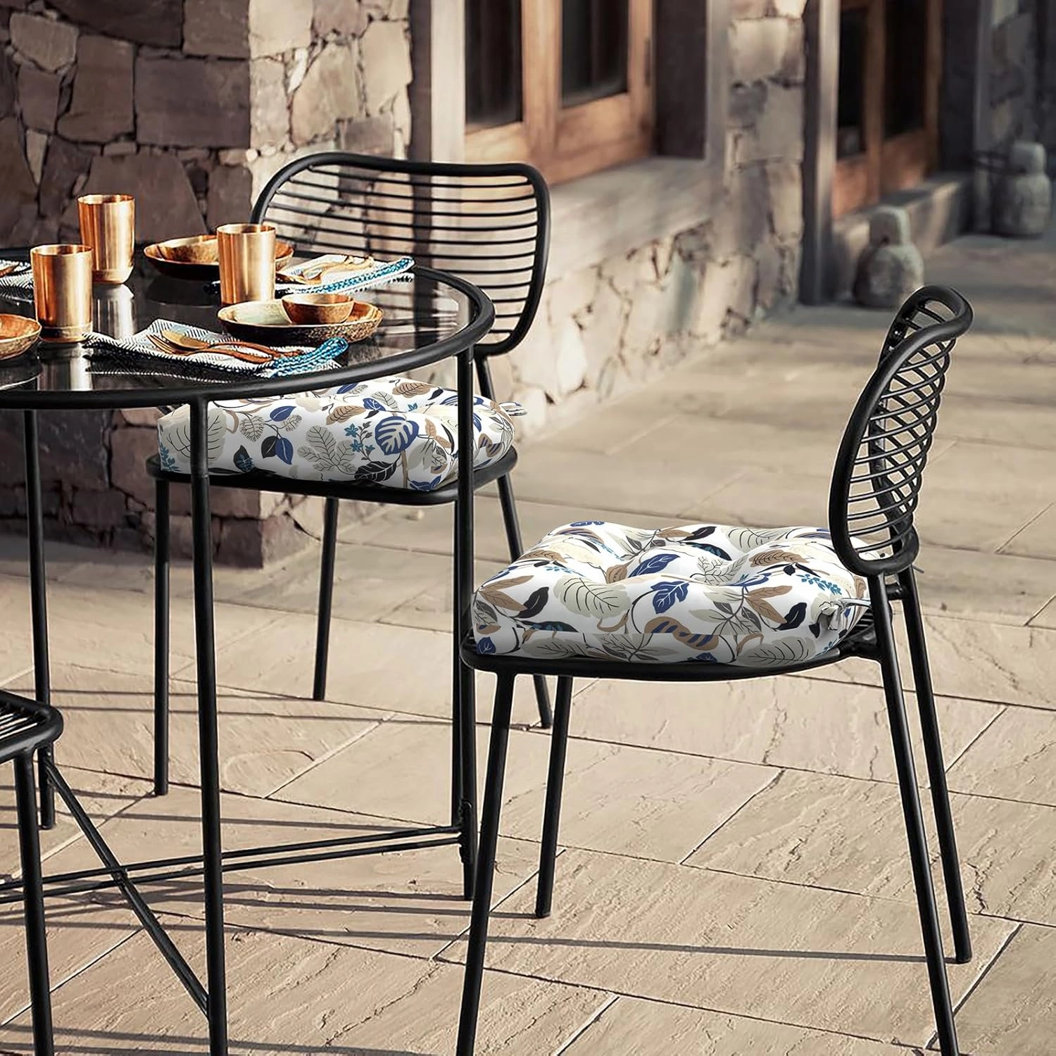 LVTXIII Outdoor Seat Cushions Seasonal Tufted Chair Cushions, Patio Chair Pads for Dining Chairs, Office Armchairs and Garden Furniture Decoration, Round Back, 19x19x4, Breeze Leaves Beige