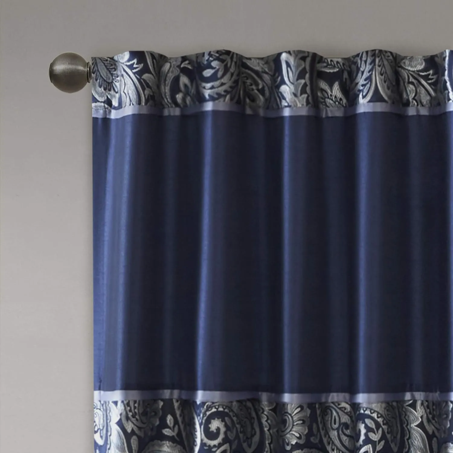 Madison Park Aubrey 2 Panel Curtain Faux Silk Paisley Jacquard, Rod Pocket Curtain For Living Room, Kitchen, Room Darkening Window Drape for Bedroom and Dorm, 2-PK 50x84", Navy
