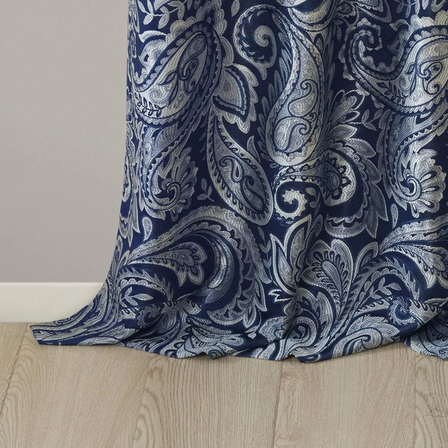 Madison Park Aubrey 2 Panel Curtain Faux Silk Paisley Jacquard, Rod Pocket Curtain For Living Room, Kitchen, Room Darkening Window Drape for Bedroom and Dorm, 2-PK 50x84", Navy