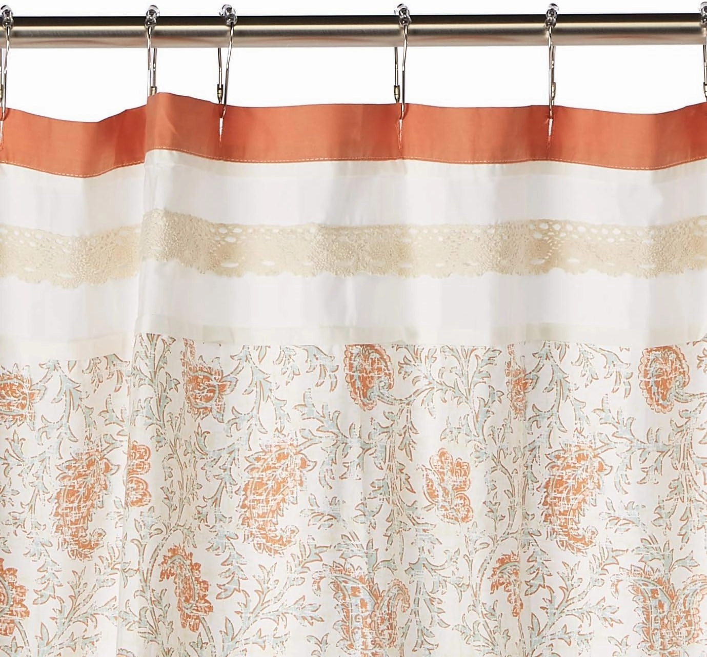 Madison Park Dawn Cotton Fabric Shower Curtain Pintucked, Paisley Design Machine Washable Shabby Chic Modern Home Bathroom Décor Bathtub Privacy Screen, 72 in x 72 in, Coral