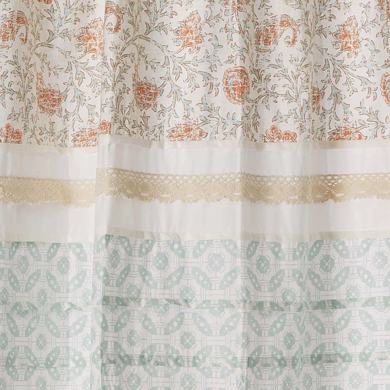 Madison Park Dawn Cotton Fabric Shower Curtain Pintucked, Paisley Design Machine Washable Shabby Chic Modern Home Bathroom Décor Bathtub Privacy Screen, 72 in x 72 in, Coral