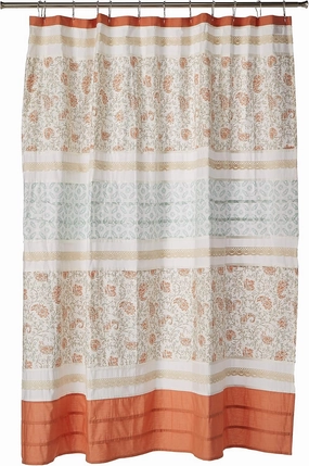 Madison Park Dawn Cotton Fabric Shower Curtain Pintucked, Paisley Design Machine Washable Shabby Chic Modern Home Bathroom Décor Bathtub Privacy Screen, 72 in x 72 in, Coral