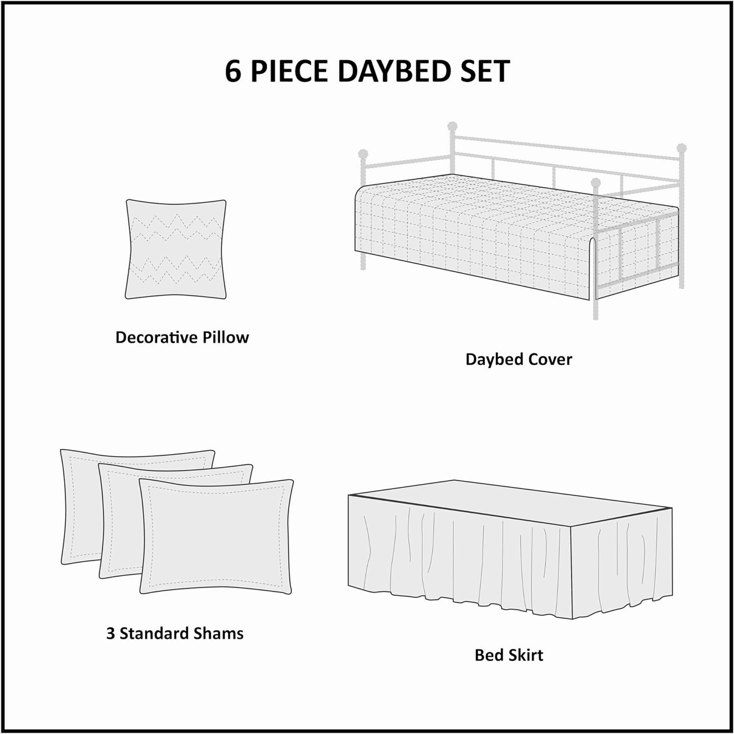 Madison Park Daybed Cover Double Sided Quilting Casual Design All Season Bedding Set with Bedskirt, Matching Shams, Decorative Pillow, 75 in x 39 in, Seashell Blue