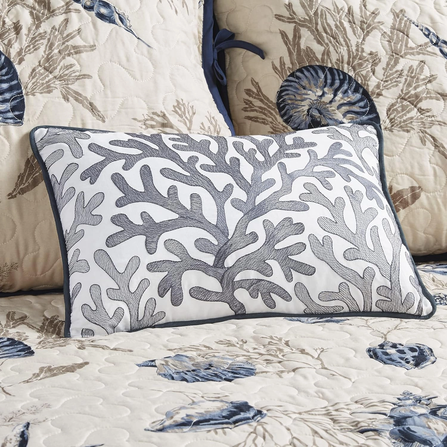 Madison Park Daybed Cover Double Sided Quilting Casual Design All Season Bedding Set with Bedskirt, Matching Shams, Decorative Pillow, 75 in x 39 in, Seashell Blue
