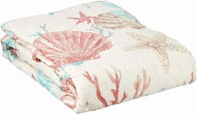 Madison Park Pebble Beach Luxury Oversized Cotton Quilted Throw Coral Aqua 50x70 Coastal Premium Soft Cozy Cotton Sateen For Bed, Couch or Sofa