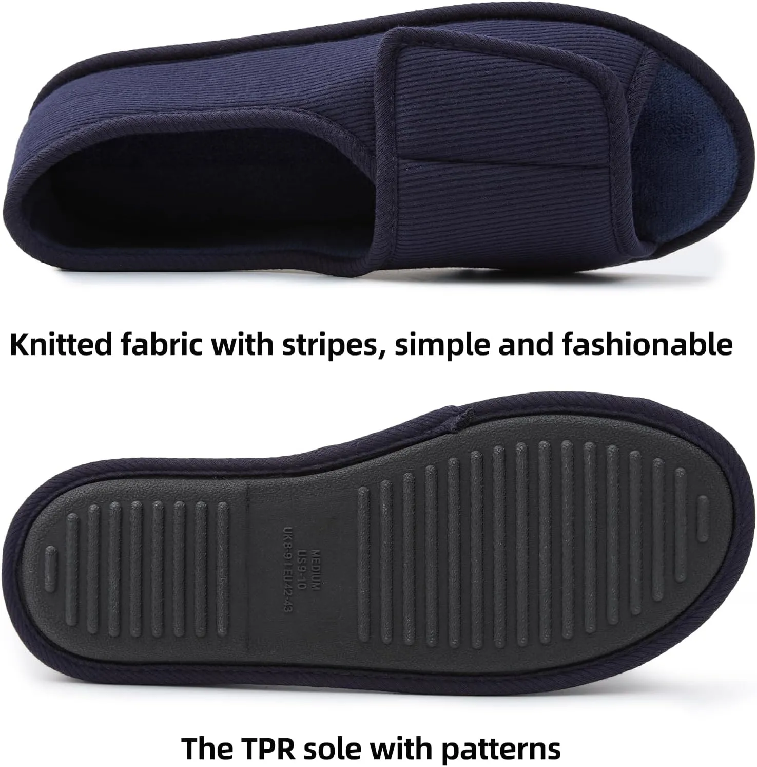 Magtoe Adjustable Open Toe Indoor Slippers Diabetic House Shoes with Hook and Loop for Men and Women Memory Home Slippers