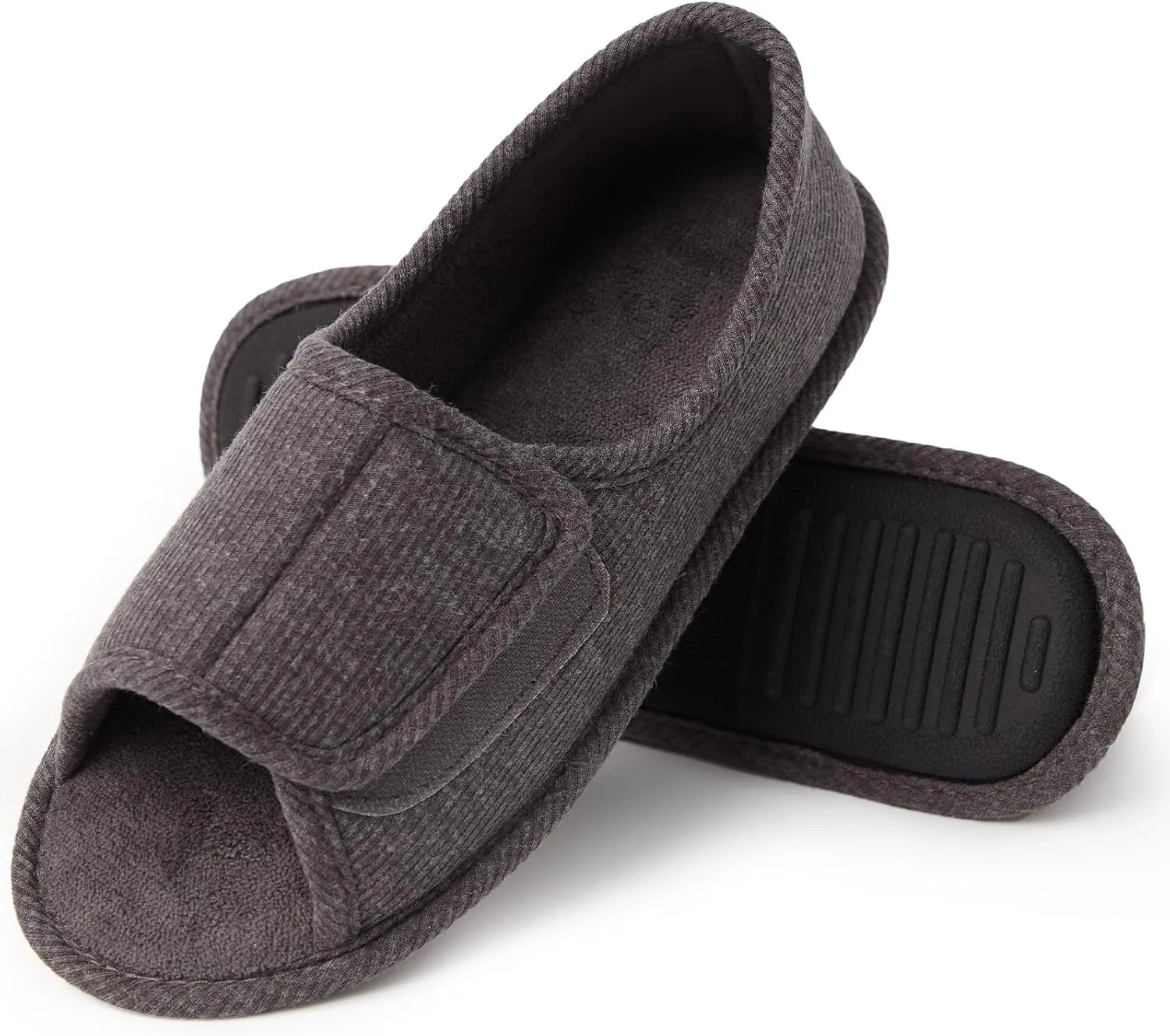 Magtoe Adjustable Open Toe Indoor Slippers Diabetic House Shoes with Hook and Loop for Men and Women Memory Home Slippers