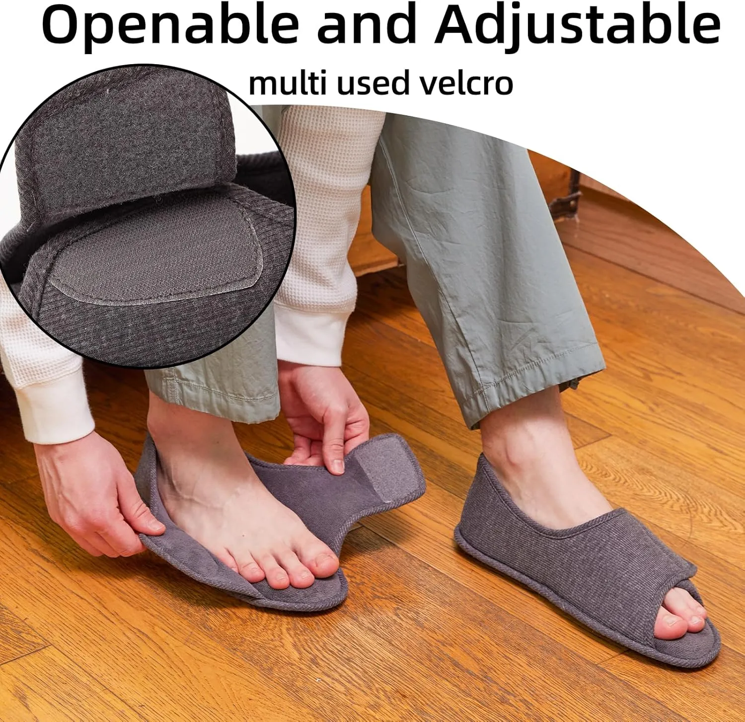 Magtoe Adjustable Open Toe Indoor Slippers Diabetic House Shoes with Hook and Loop for Men and Women Memory Home Slippers