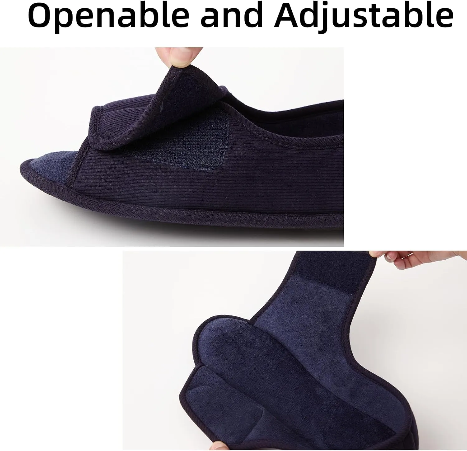 Magtoe Adjustable Open Toe Indoor Slippers Diabetic House Shoes with Hook and Loop for Men and Women Memory Home Slippers