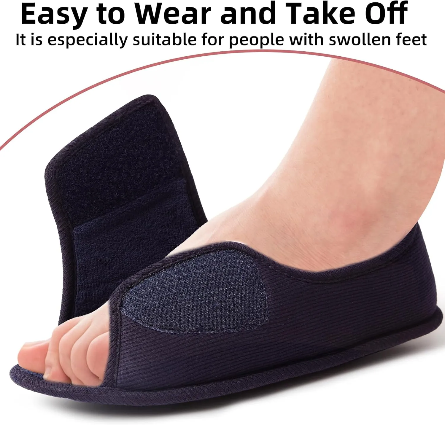 Magtoe Adjustable Open Toe Indoor Slippers Diabetic House Shoes with Hook and Loop for Men and Women Memory Home Slippers