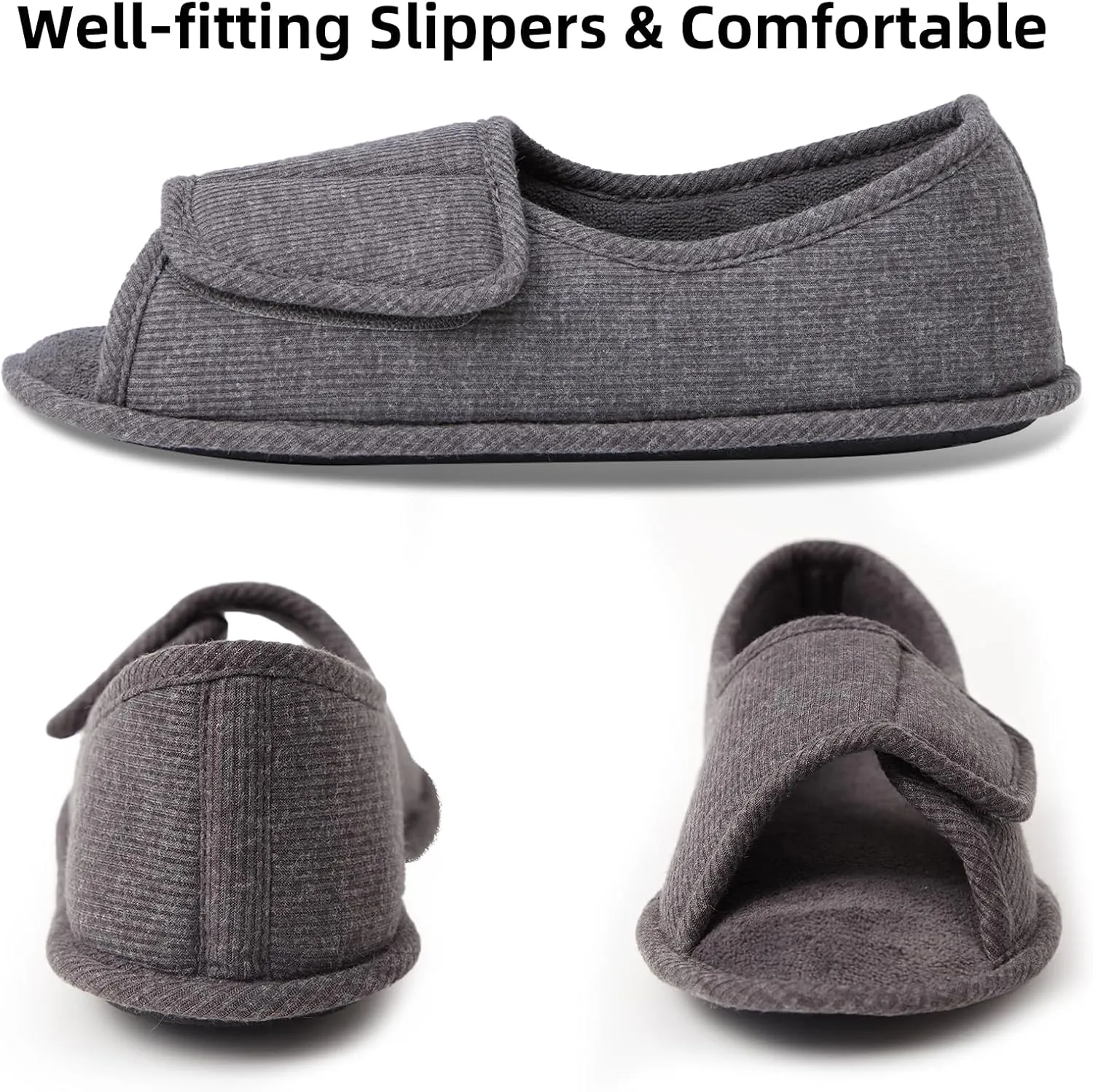 Magtoe Adjustable Open Toe Indoor Slippers Diabetic House Shoes with Hook and Loop for Men and Women Memory Home Slippers