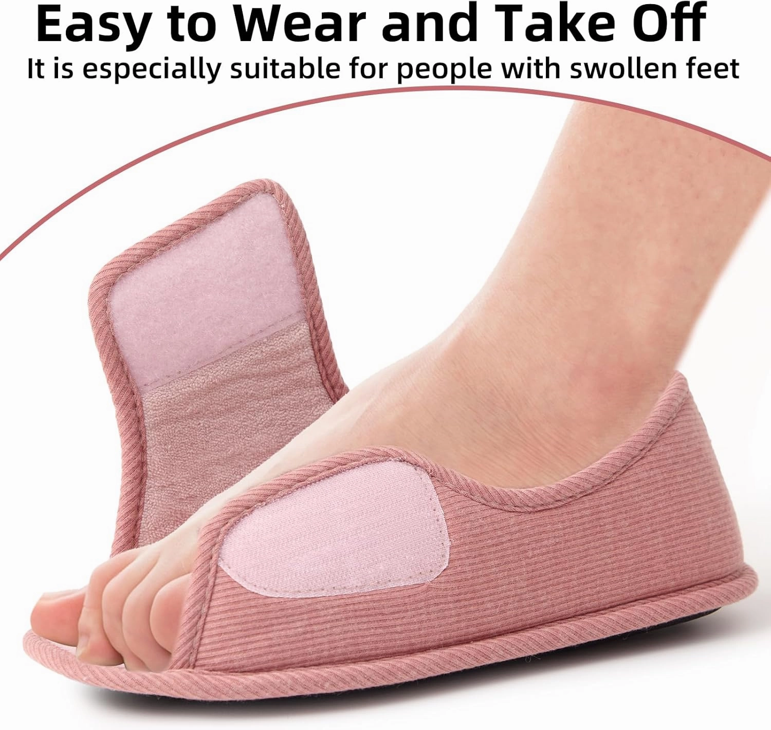 Magtoe Adjustable Open Toe Indoor Slippers Diabetic House Shoes with Hook and Loop for Men and Women Memory Home Slippers
