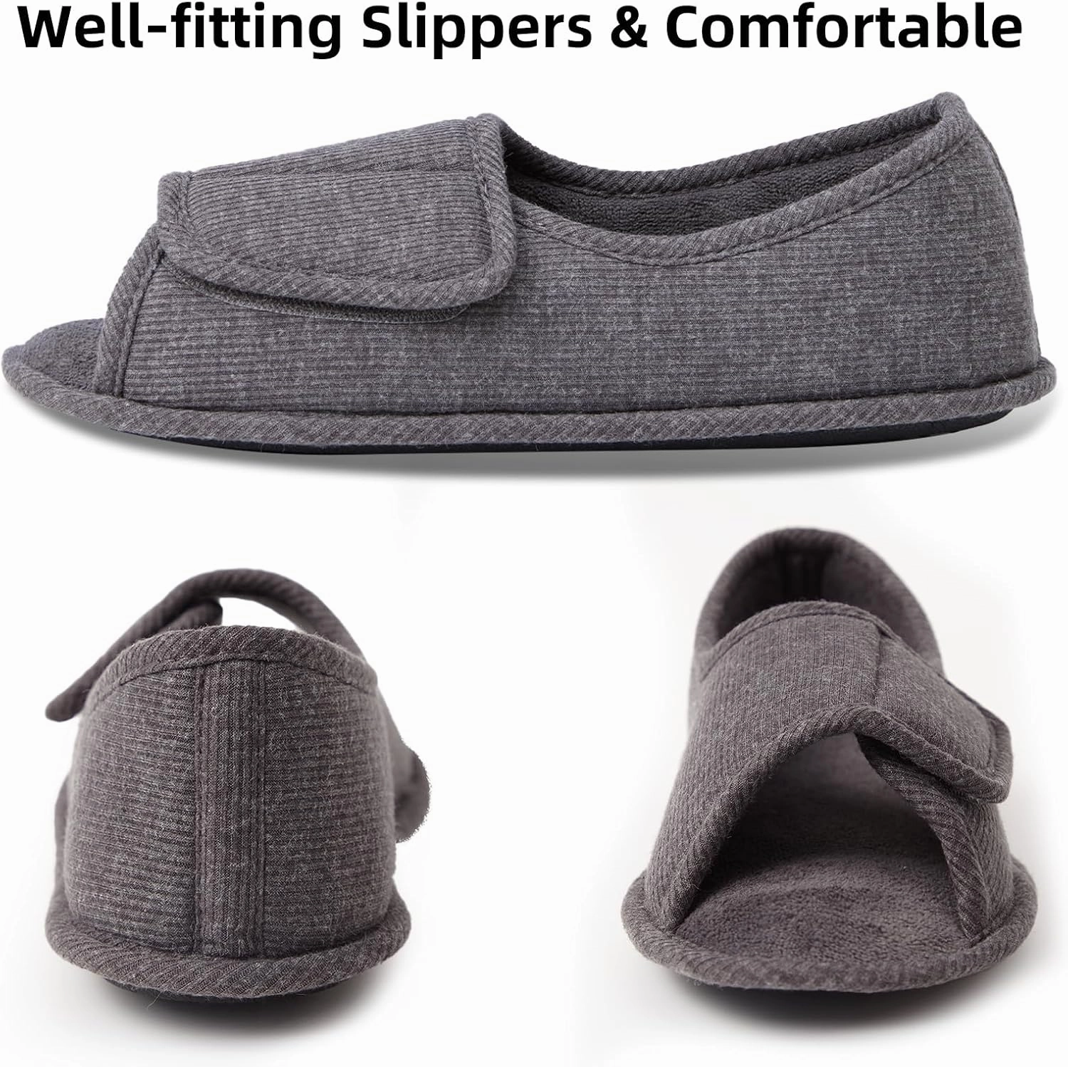 Magtoe Adjustable Open Toe Indoor Slippers Diabetic House Shoes with Hook and Loop for Men and Women Memory Home Slippers