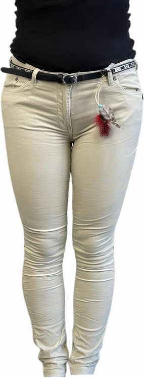 MAISON SCOTCH Women's Belted Skinny Low Rise Pants, Beige, 26/32