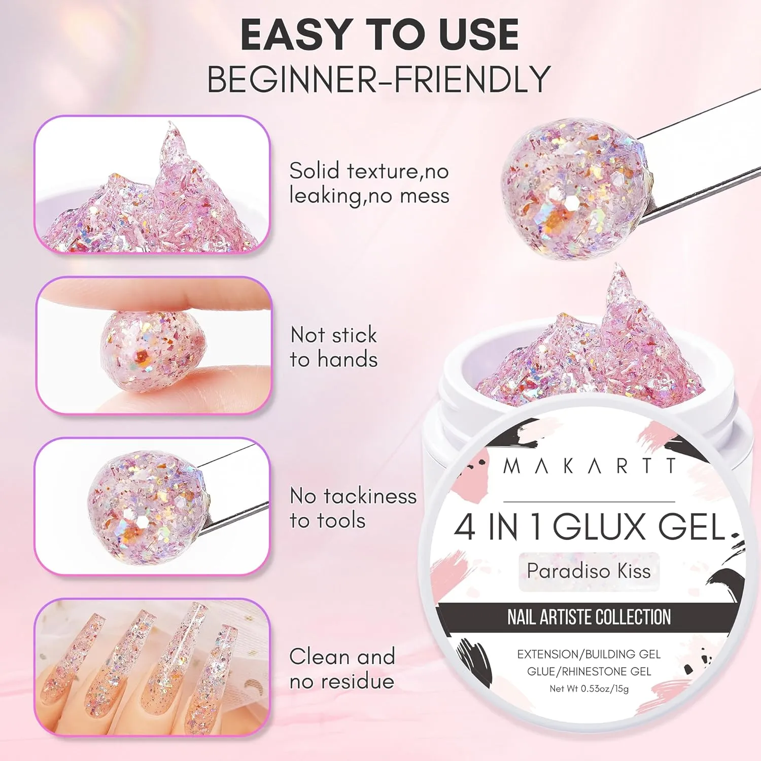 Makartt Solid Gel Builder for Nails Starter Kit: 3d Nail Gel Clear and Shimmers 4 Colors for Extension 3D Sculpting Carving DIY Manicure, Molding Hard Gels with Silicone Flower Molds Sculpture Brush