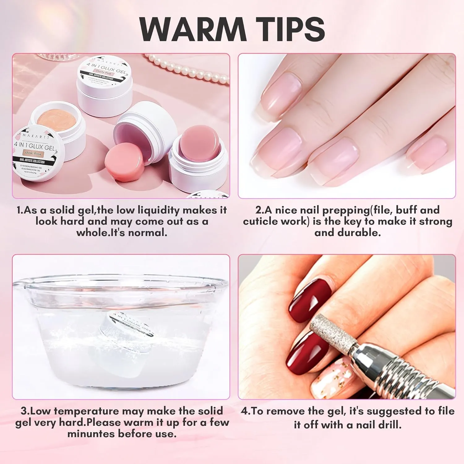 Makartt Solid Gel Builder for Nails Starter Kit: 3d Nail Gel Clear and Shimmers 4 Colors for Extension 3D Sculpting Carving DIY Manicure, Molding Hard Gels with Silicone Flower Molds Sculpture Brush