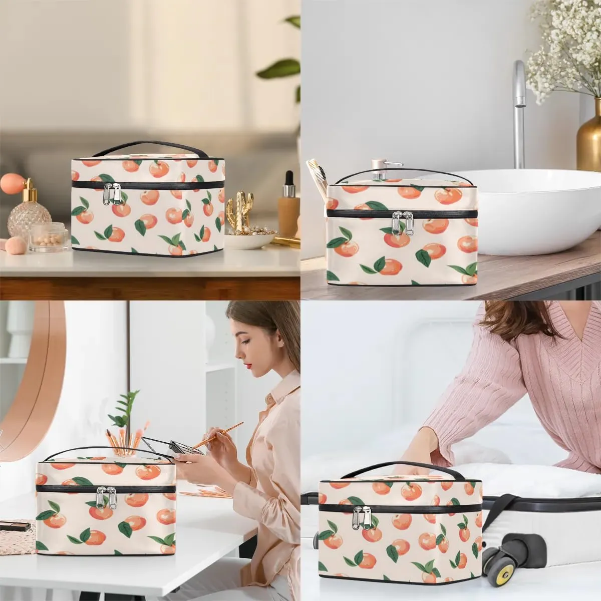 Makeup Bag Large Sweet Peach Toiletry Bag for Women Travel Cosmetic Bag Portable Makeup Bag for Bottles Brushes Lipstick Skin Care